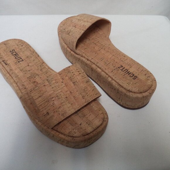 SCHUTZ Yara cork over leather platform Slides Sandals NEW Brazil Size Sz 9.5 - Picture 1 of 14